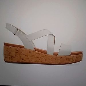 Clarks white leather platform sandals